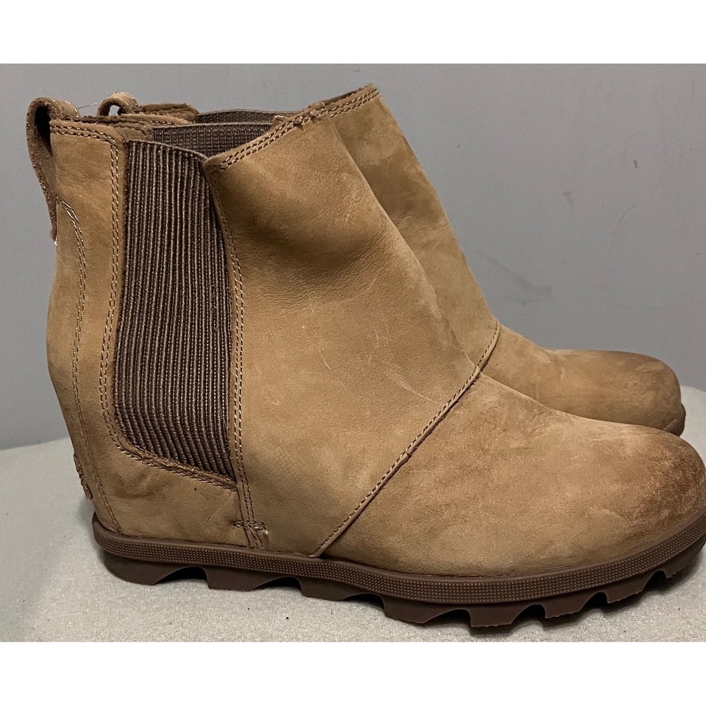 Sorel Joan of Arctic Wedge II Chelsea Boots Womens Elk‎ Brown Leather Waterproof